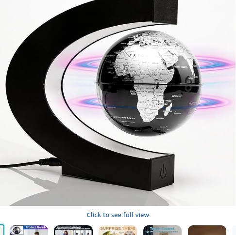 KAIMC Magnetic Levitating Globe Floating World Map with LED Light Frame and Touch Control, Rotating Earth Anti-Gravity Lamp, Cool Tech Gadgets Unique Gifts for Men Boss Coworkers Adults Kids