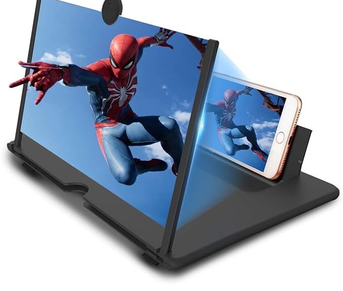 Newseego 12" Thin Foldable Phone Screen Magnifier, Black | HD Phone Amplifier, Folding Stand Holder, Portable Movie Video Game Enlarger, 3D Movies Phone Projector, Gadgets for Gifts