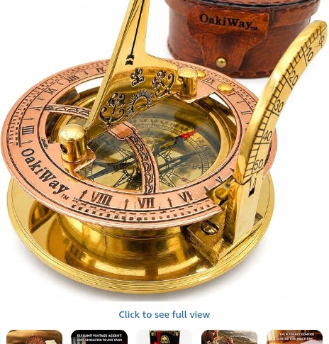 OakiWay Brass Sundial Compass - Gifts for Men, Nautical Sailing Anniversary Present for Him, Antique Vintage Pocket Watch with Leather Case, Unique Birthday Gift for Dad Husband (2.7" Inch Diameter)